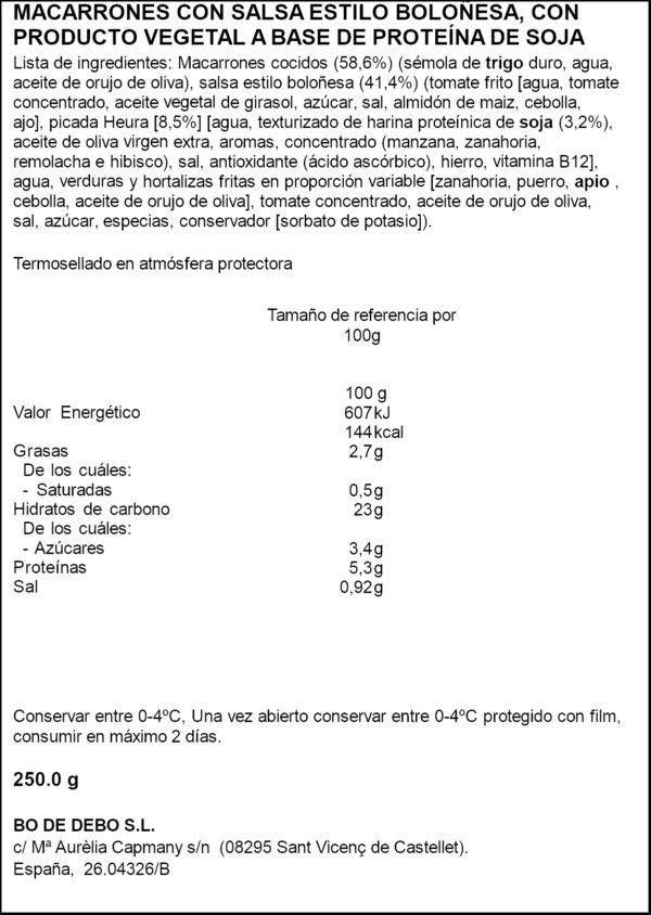 BO DE DEBO MACARRONS BOLONYESA HEURA 250GR
