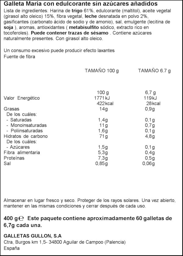 GULLON GALETA DORADA DIET NATUR 400GR