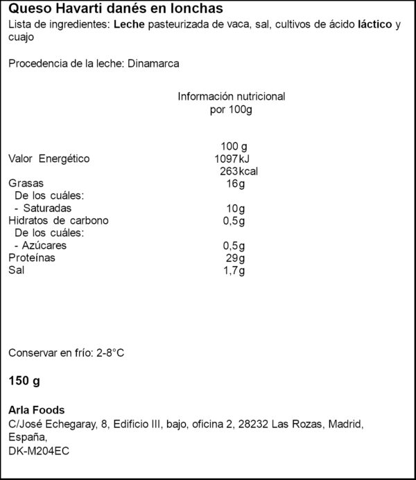 ARLA FORMATGE HAVARTI LIGHT 150GR