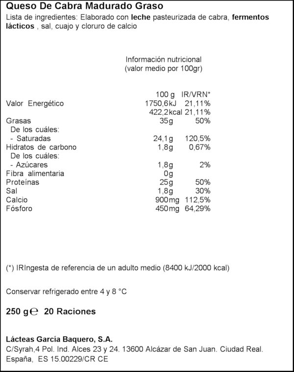 G.BAQUERO FORMATGE CABRA TASCO PORC.250GR