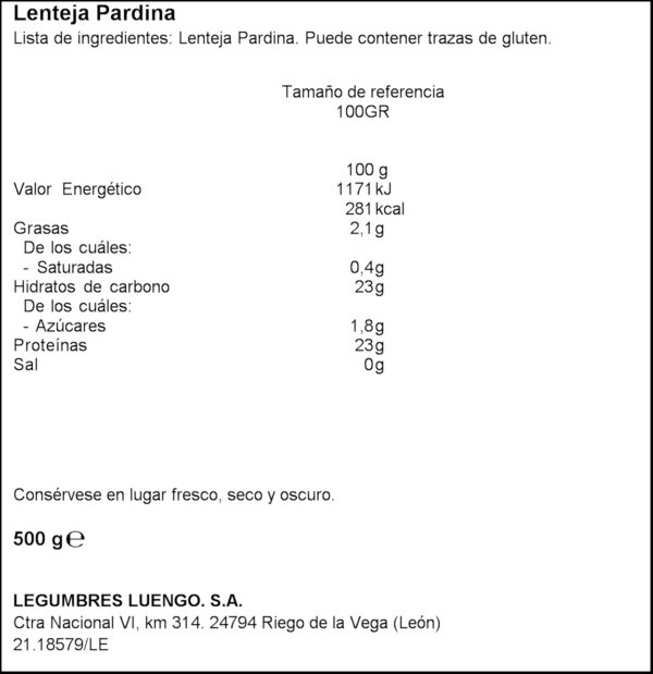 LUENGO LLENTIES PARDINA 500GR