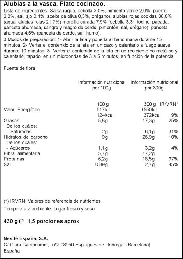 LITORAL MONGETES VASQUES 430GR