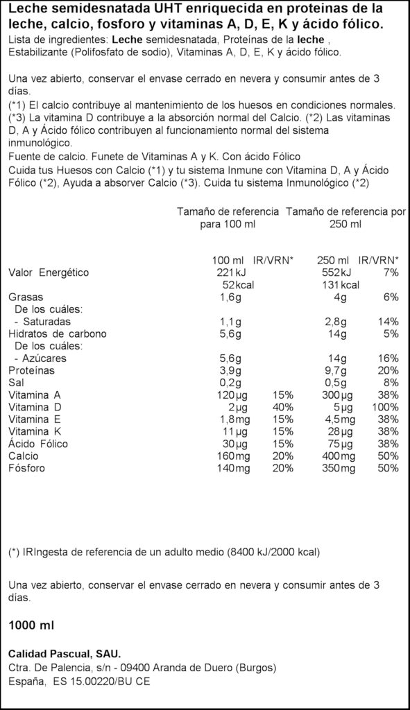 PASCUAL LLET CALCI SEMI DESCREMADA BRICK 1L