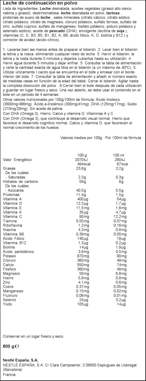 NESTLE LLET CONTINUACIO NATIVA 800GR