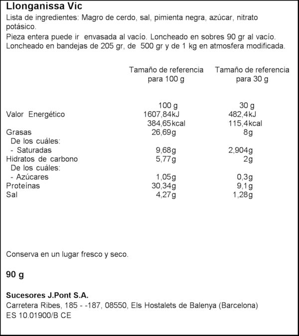 PONT LLONGANISSA VIC 90GR