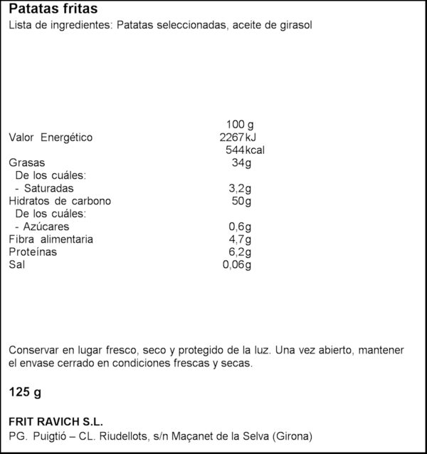 FRIT RAVICH PATATA SENSE SAL 125GR