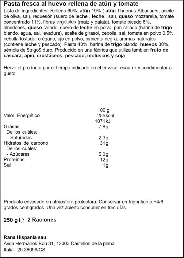 RANA RAVIOLI TONYINA/TOMAQUET 250GR