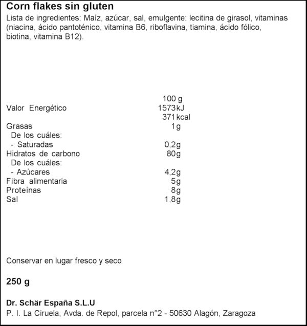 SCHAR CORN FLAKES SENSE GLUTEN 250GR
