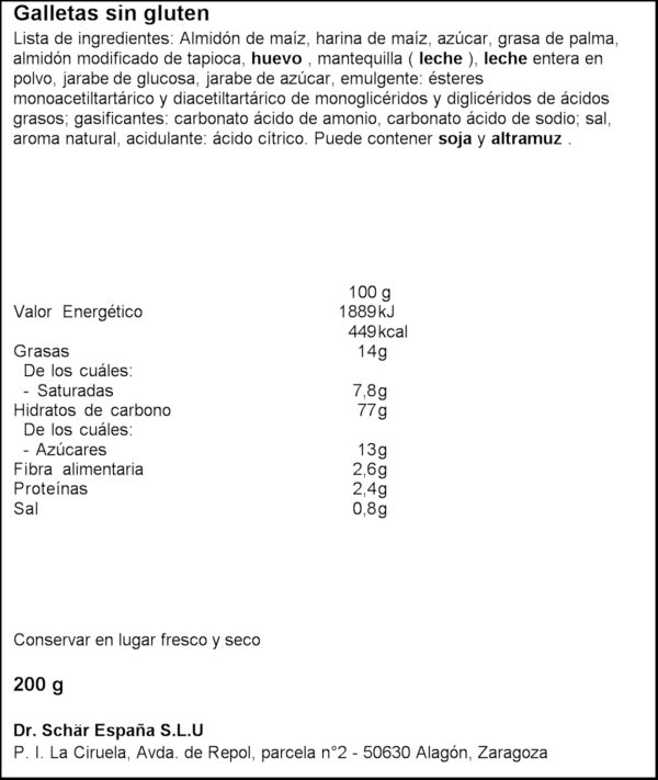 SCHAR GALETA MARIA SENSE GLUTEN 200G