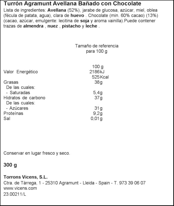 VICENS TORRO XOCO AVELLANA 300GR