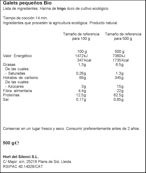 H.DEL SILENCI?GALETS BLANCS BIO 500GR