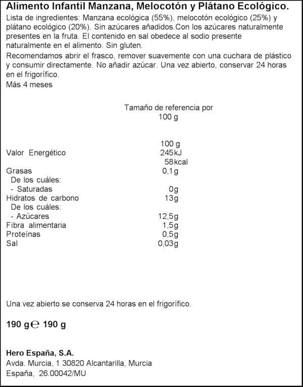 HERO BABY TARRITO DE POMA/PRESSEC/PLATAN 190GR