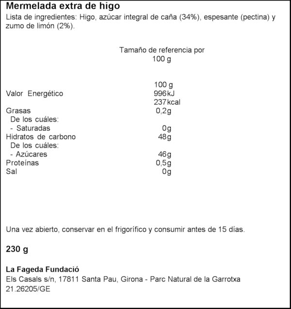 LA FAGEDA MELMELADA DE FIGA 230GR