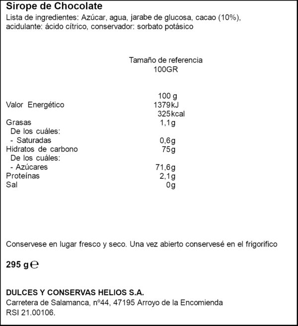 HELIOS XAROP XOCOLATA 295GR