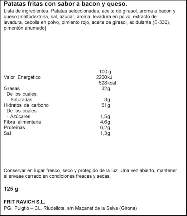 FRIT RAVICH PATATES BACO/FORMATGE 125GR