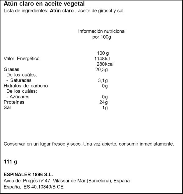 ESPINALER TONYINA EN OLI 120GR