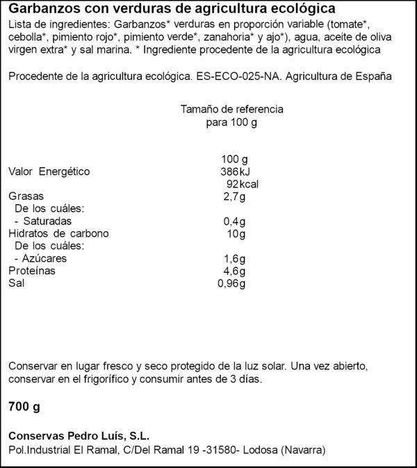 EROSKI BIO CIGRO AMB VERDURA 700GR