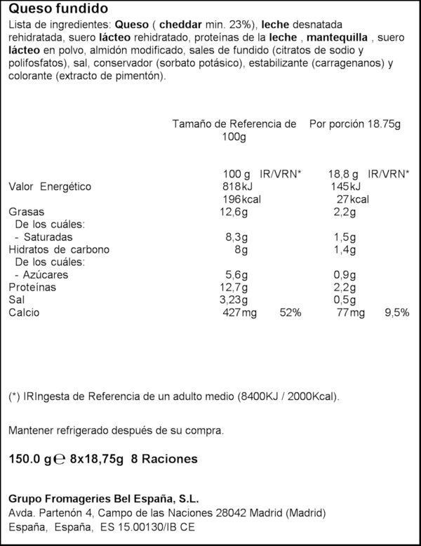 LA VACA QUE RIE FORMATGE CHEDDAR LLENQUES 150GR