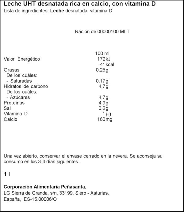 ASTURIANA LLET CALCI DESNATADA 1L