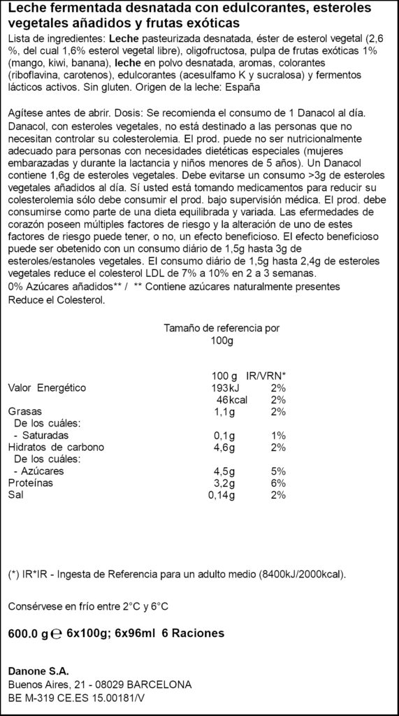 DANONE DANACOL PER BEURE TROPICAL 6X100GR