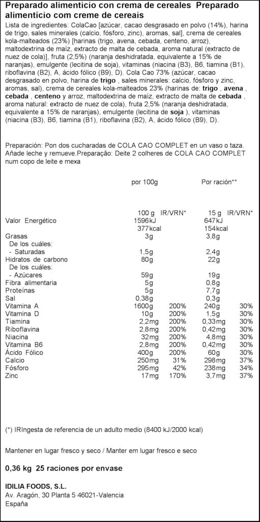 COLA CAO COMPLET 360G