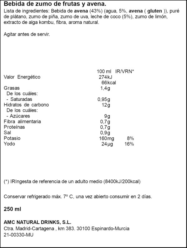 VIANATURE BEGUDA CIVADA-PLAT-COCO 250ML