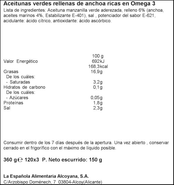 LA ESPAÑOLA OLIVES FARCIDES OMEGA 3X50GR