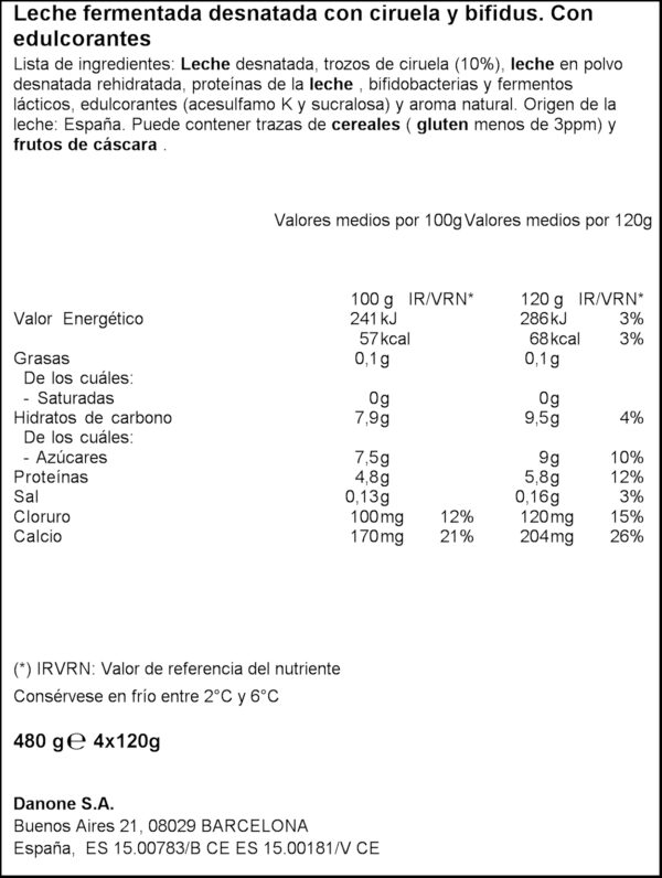 DANONE ACTIVIA IOGURT 0%MG PRUNA 4X125GR