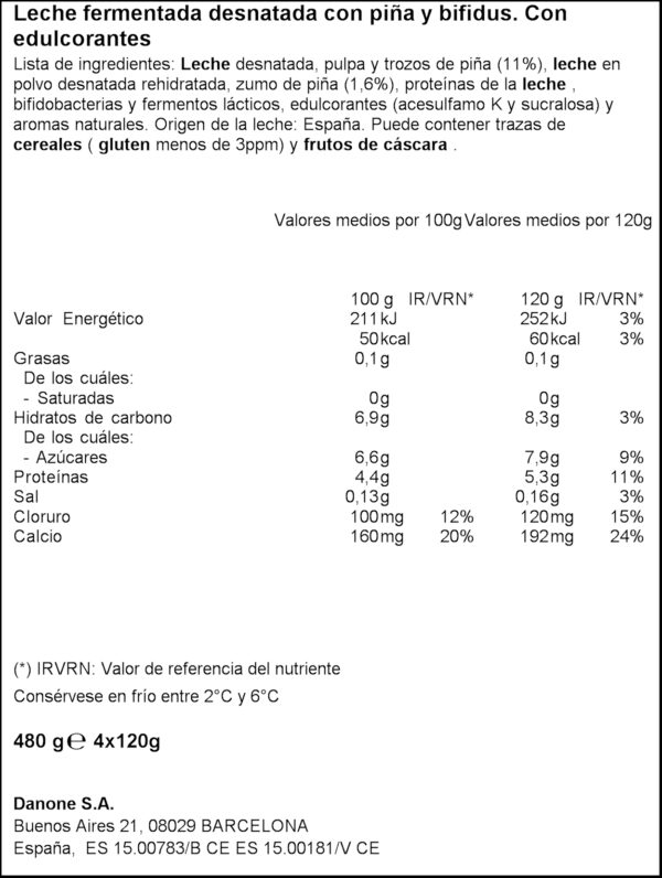 DANONE ACTIVIA IOGURT 0%MG PINYA 4X125GR