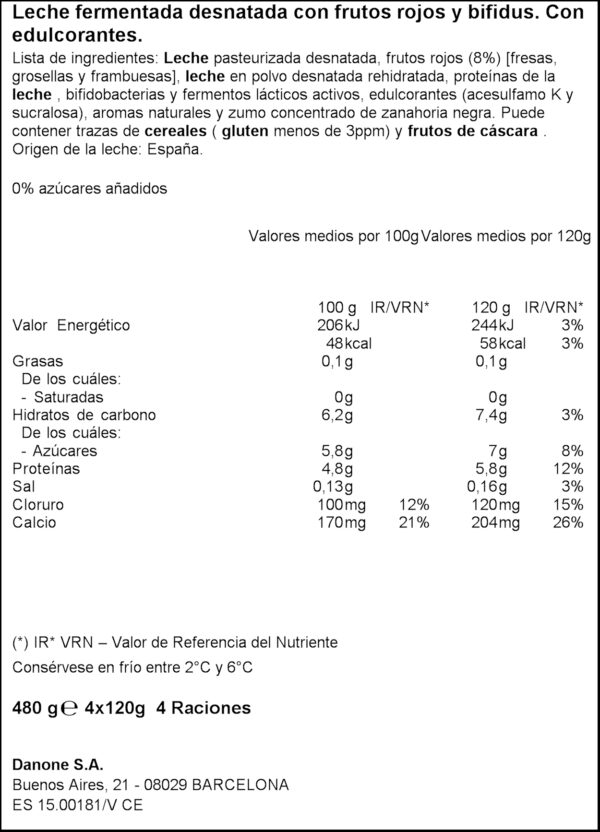 DANONE ACTIVIA IOGURT 0%MG FRUITS VERMELLS 4X125GR