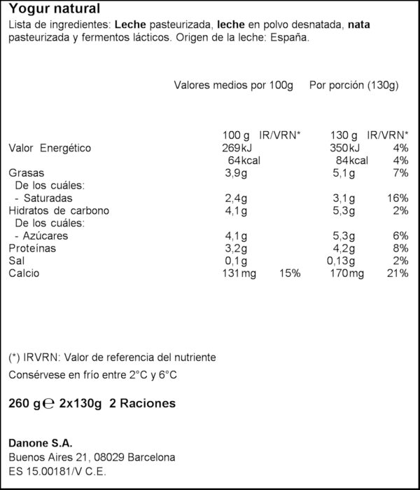 DANONE IOGURT NATURAL ENRIQUIT 2X135GR