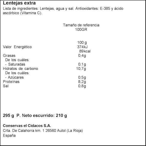 CIDACOS LLENTIES 570GR