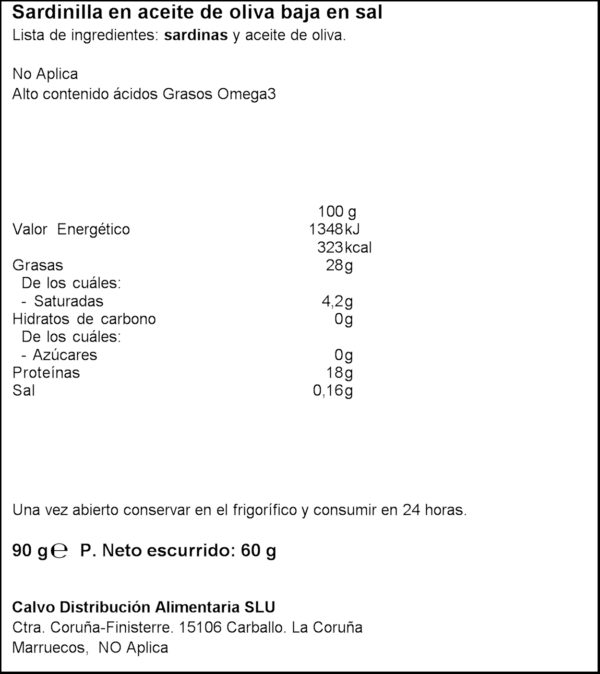 CALVO SARDINETA AMB OLI D'OLIVA BAIX EN SAL 90GR