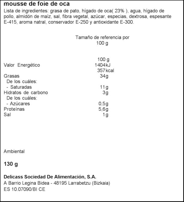 DELICASS MOUSSE DE FOIE D'OCA 130GR