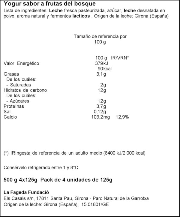 LA FAGEDA IOGURT FRUITS DELO BOSC 4X125GR