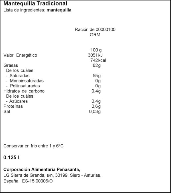 ASTURIANA MANTEGA PASTILLA 125GR