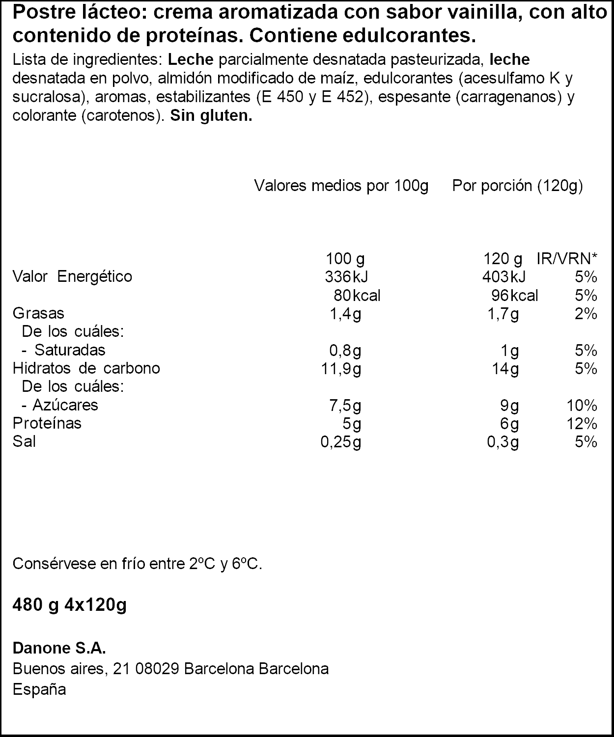 DANONE +PROTEÏNA NATILLES VAINILLA 4X120GR