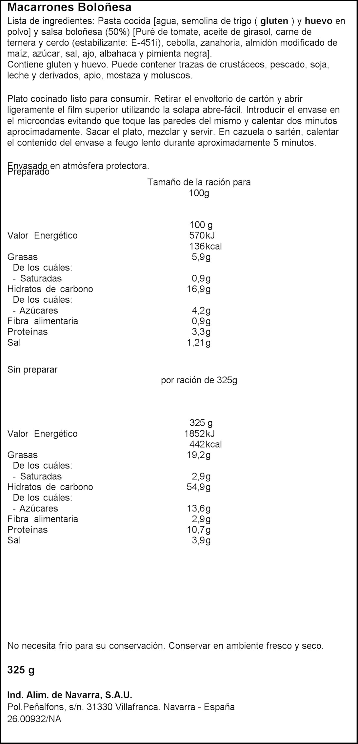 CARRETILLA MACARRONS BOLONYESA 325GR