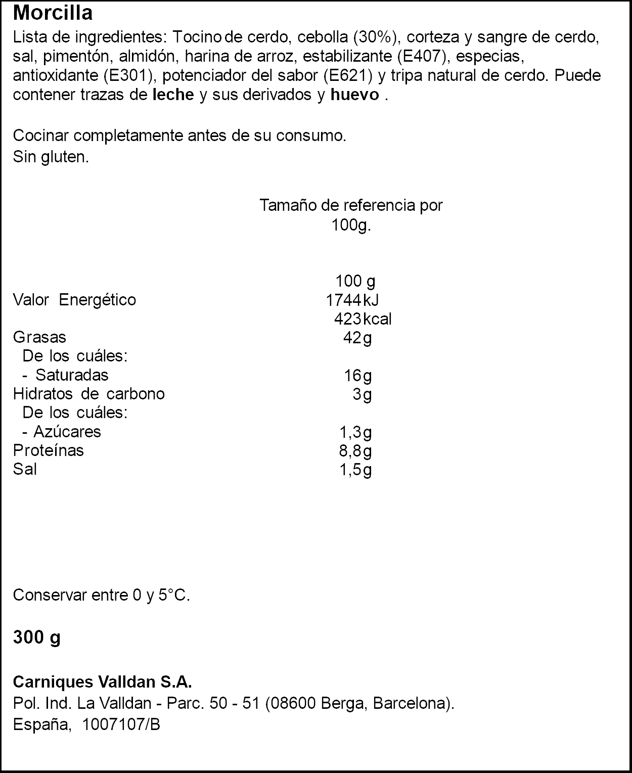 VALLDAN BOTIFARRA DE CEBA 300GR