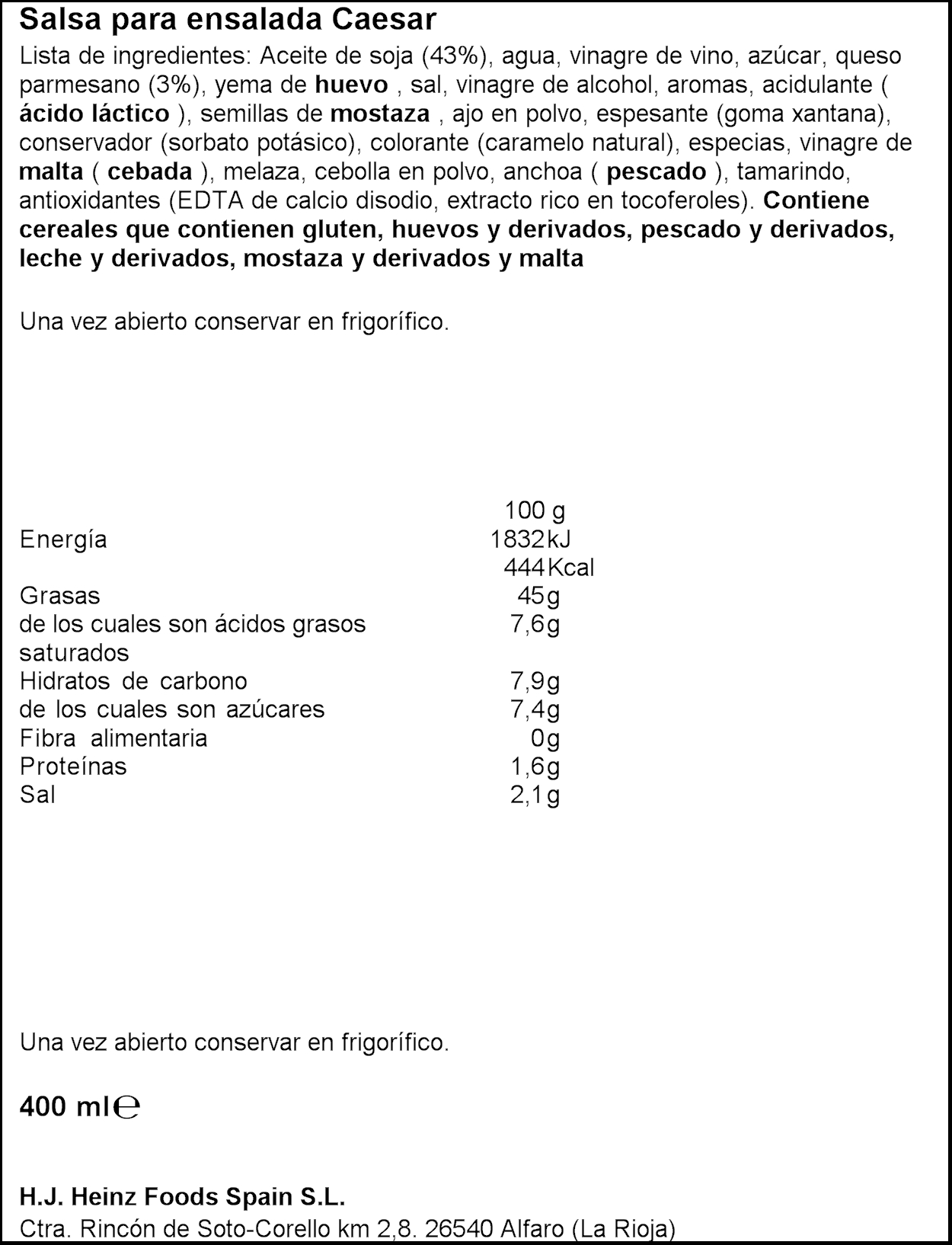 HEINZ SALSA CESAR 400GR