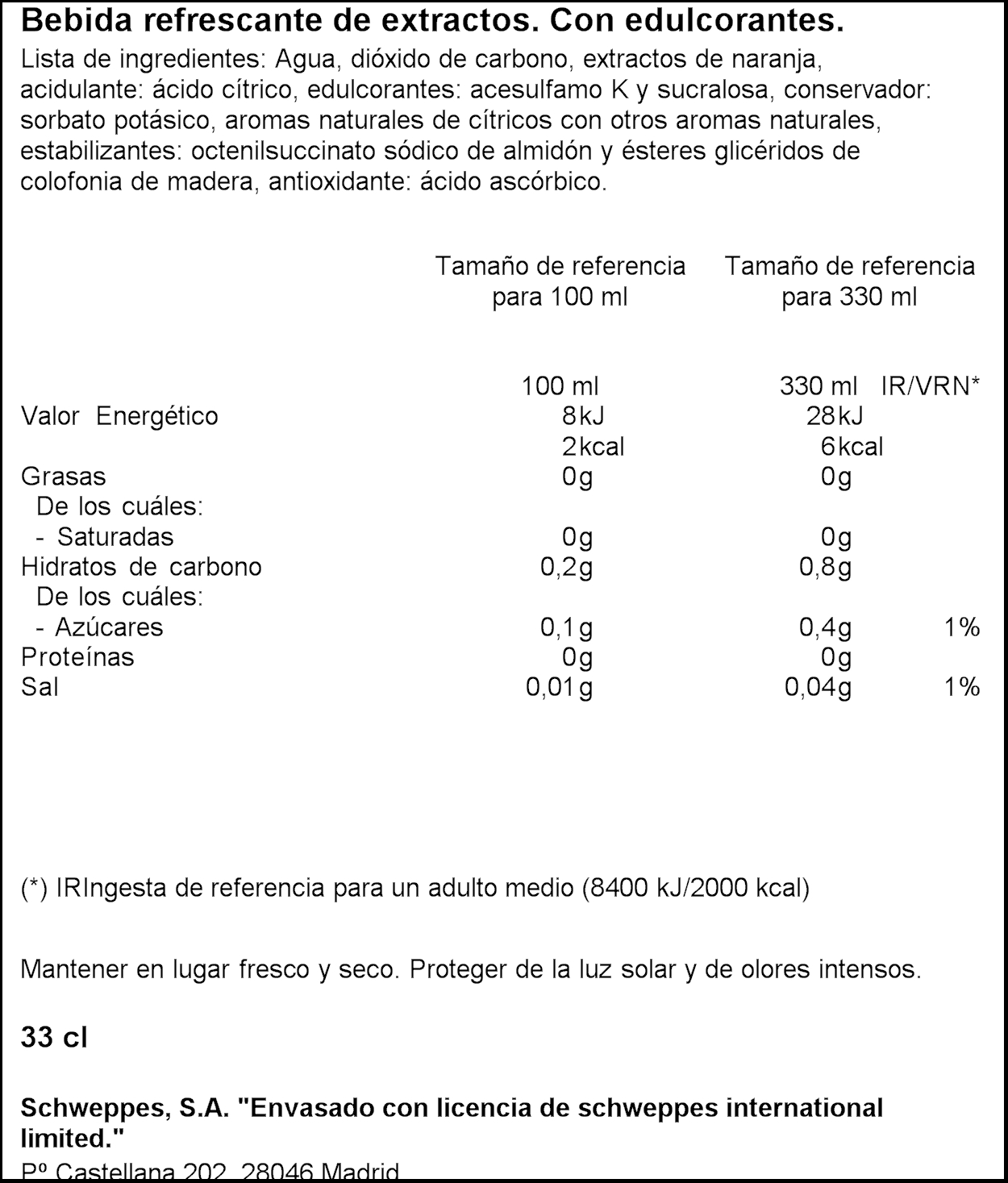 SCHWEPPES TÒNICA CITRUS ZERO 33CL