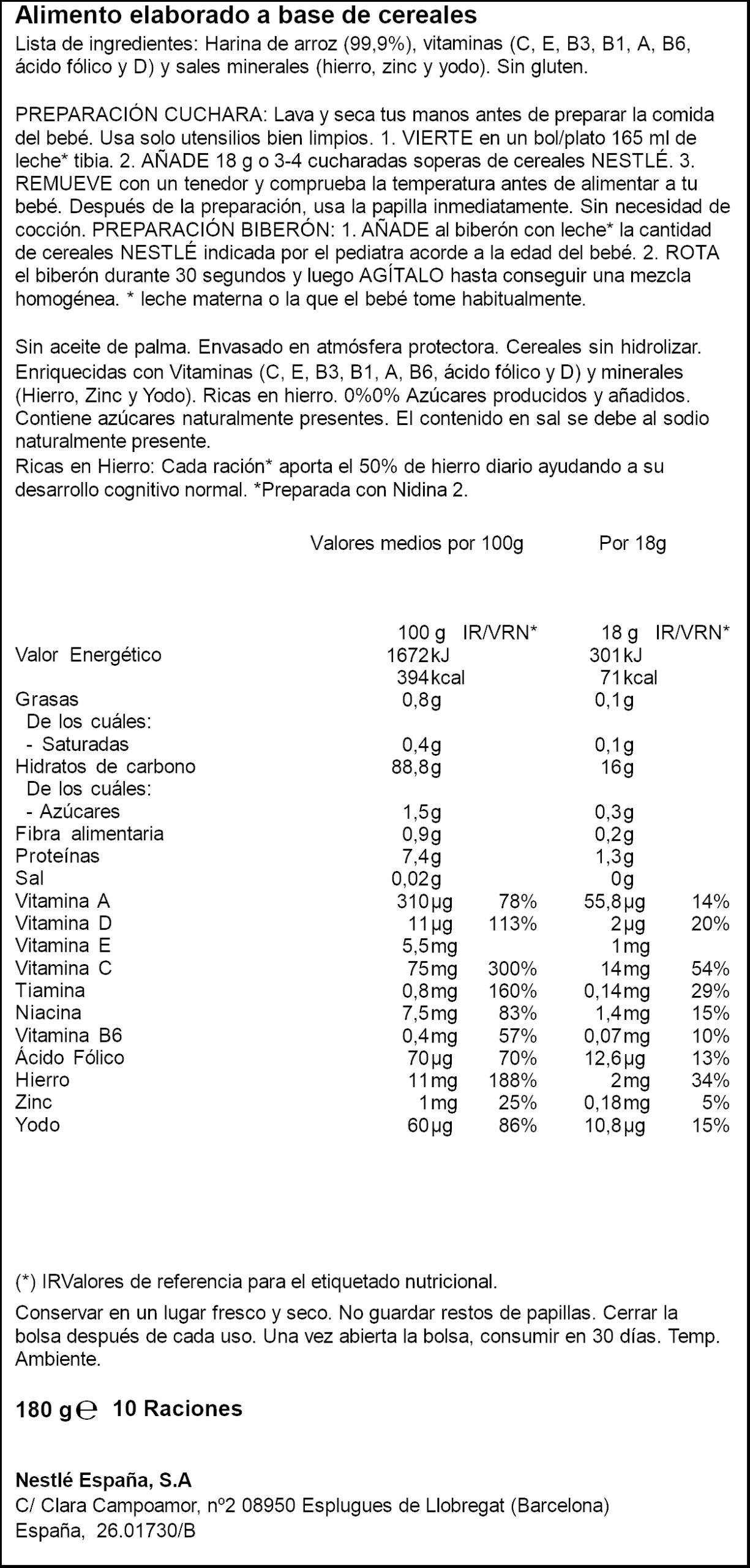 NESTLE FARINETES CREMA ARRÒS S/G 0% 180GR